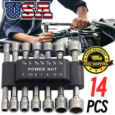 14pc POWER NUT Driver Bit Set Dual 1/4 Quick Change SAE & Metric MM Detent Shank