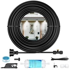Misters for outside Patio, 50 Ft Outdoor Misting Cooling System with 15 Brass Mi