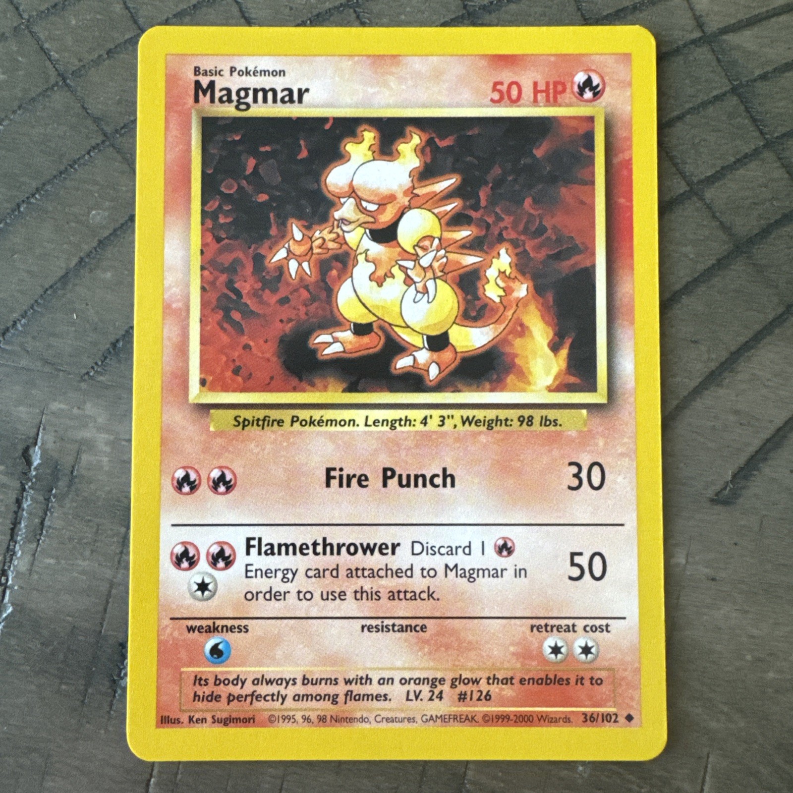 Magmar 36/102 Uncommon Pokemon Card 1999 Base Set Near Mint