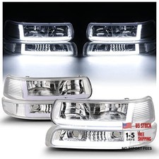 Set of 4 Headlights Assembly w/LED DRL Strip Compatible with 99 00 01 02