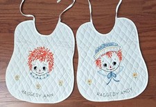 Vintage 1976 Raggedy Ann & Andy Embroidered Bibs