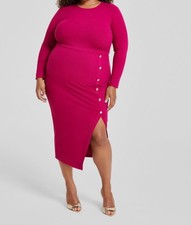 Nina Parker Women's Purple Trendy Unlined Rib-Knit Midi Dress Plus Size 2X