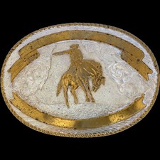 New Silver P Bronc Rider Bucking Bronco Horse Western Rodeo Vtg Belt Buckle