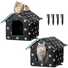 2PCS Cat House for Outdoor and Feral Cats, Weatherproof Shelter With 4 Tent S...