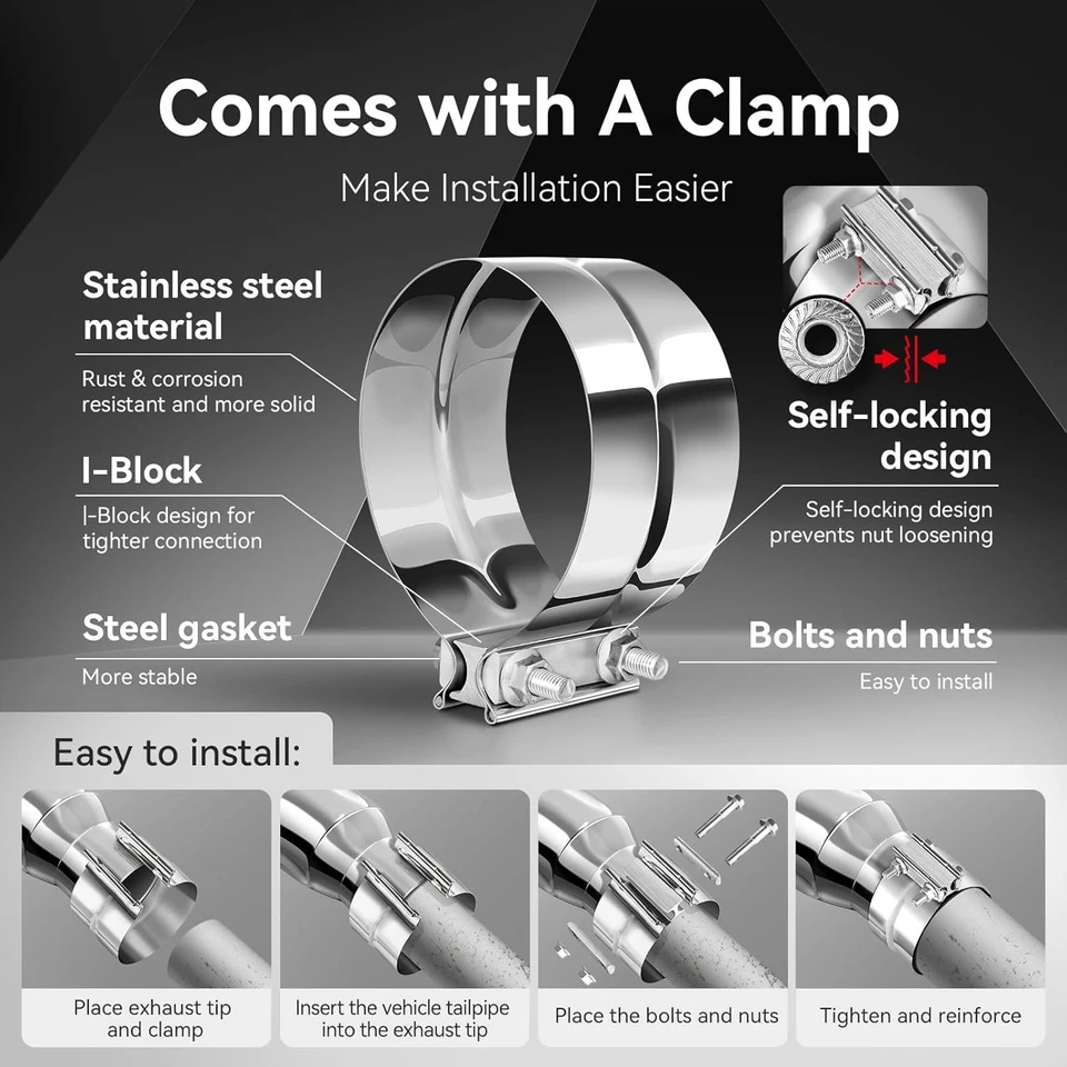 Punta de escape, punta de escape diésel de 4 pulgadas punta de codo con abrazadera entrada de 4" salida de 6" Foto 4 de 4