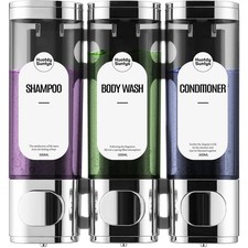 Shampoo and Conditioner Dispenser 3 Chamber No Drill, Shower Soap Dispenser W...