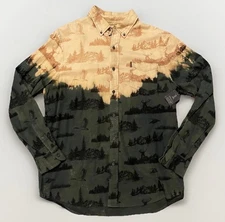 Chaps Mens Stag Woods Print Shirt Size L Green & Orange Tie Dye Wilderness NWT