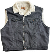 VTG Roebucks 2XL Vest Western Wear Black Denim Jean Sherpa Lined Men s Sears