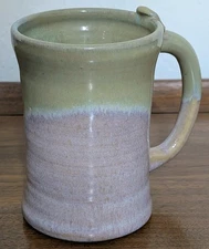 Studio Art Pottery Coffee Mug Cup Lavender Green Crucifix Footprints "Mark" 