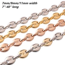 Multi-color 7"-40" Women Men's Chain Stainless Steel Coffee Beads Link Necklace