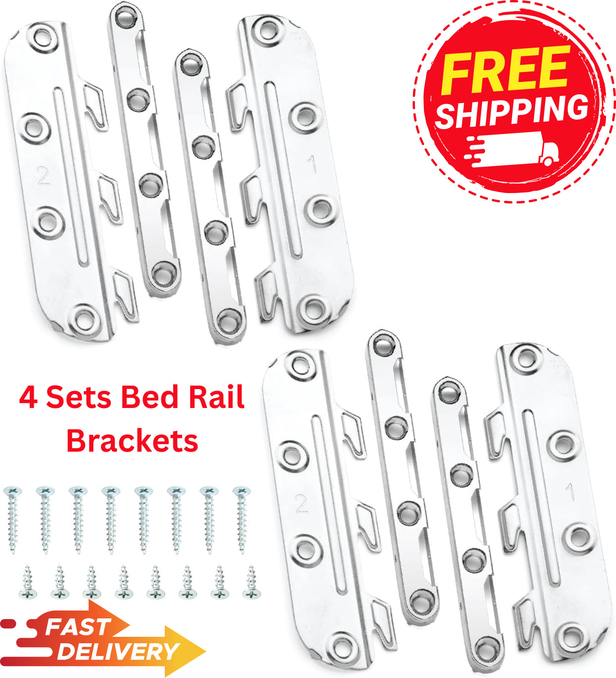 4 Sets Bed Rail Brackets Non-Mortise Bed Rail Fittings Bed Frame Brackets Tool