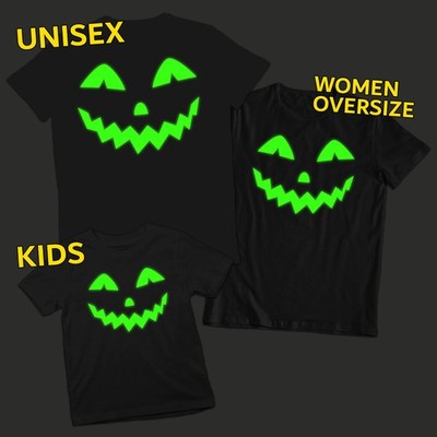 Jack Face Glow In Dark Halloween Unisex T-Shirt Herren Damen Kostüm...
