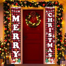 Merry Christmas Decorations Snowflakes Santa Snowman Porch Sign Door Banner Gift