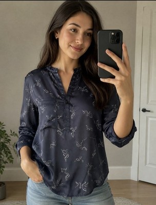 Zara Basic Women's Bird Print Button Down Top Shirt Blouse S