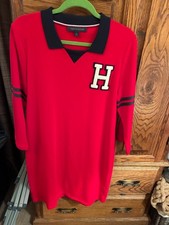 #380 NWOT TOMMY HILFIGER WOMENS LARGE RED DRESS COTTON BLEND LOGO 3/4 SLEEVES