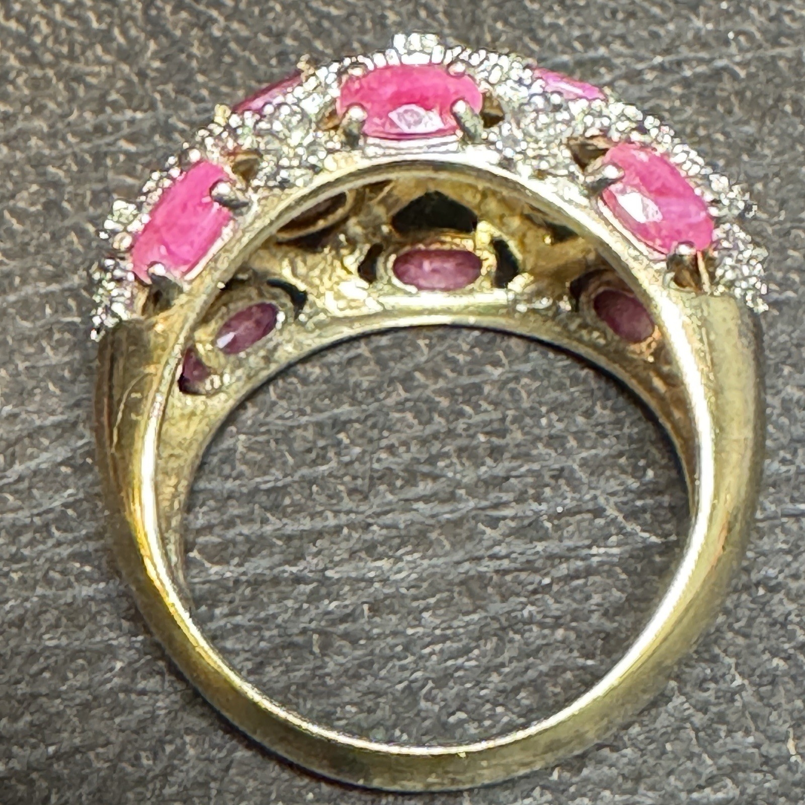 Sterling Silver Ruby Cluster Gold Tone Ring Size 9 - image 3