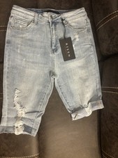 Risen High Rise Distressed Bermuda Jean Shorts Women Size 11/30 Light Wash NWT