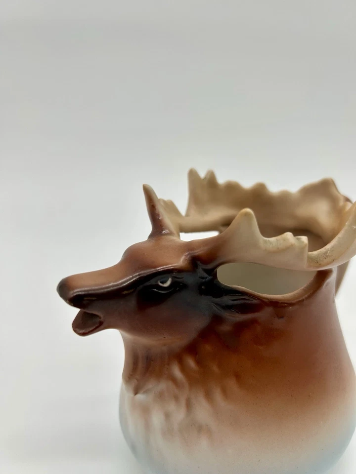 Jarrón de alce austriaco jarrón Ewer estatuilla de porcelana caza astas marrón crema Foto 2 de 4