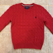 Polo Ralph Lauren Boys Small 8 Cable Knit Sweater Kids Red Pullover Crew Cotton