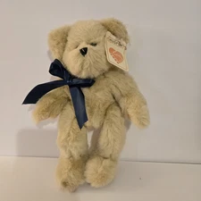 Hug Fun Int'l Inc. 12" Jointed Beige Plush Bear Stuffed Animal w/ Tag Blue Bow