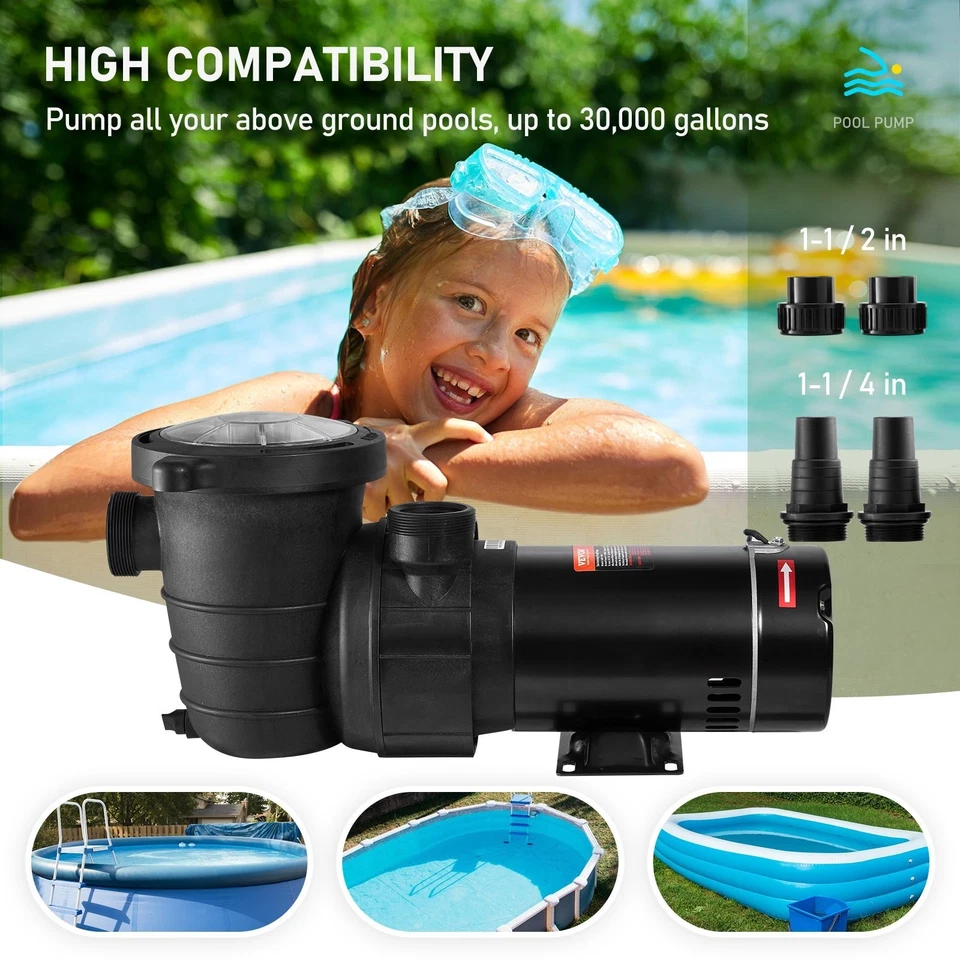 1.5HP 115V 1100W Single Speed Swimming Pool Pump for Above Ground Pool -5280 GPH - Image 4 of 4