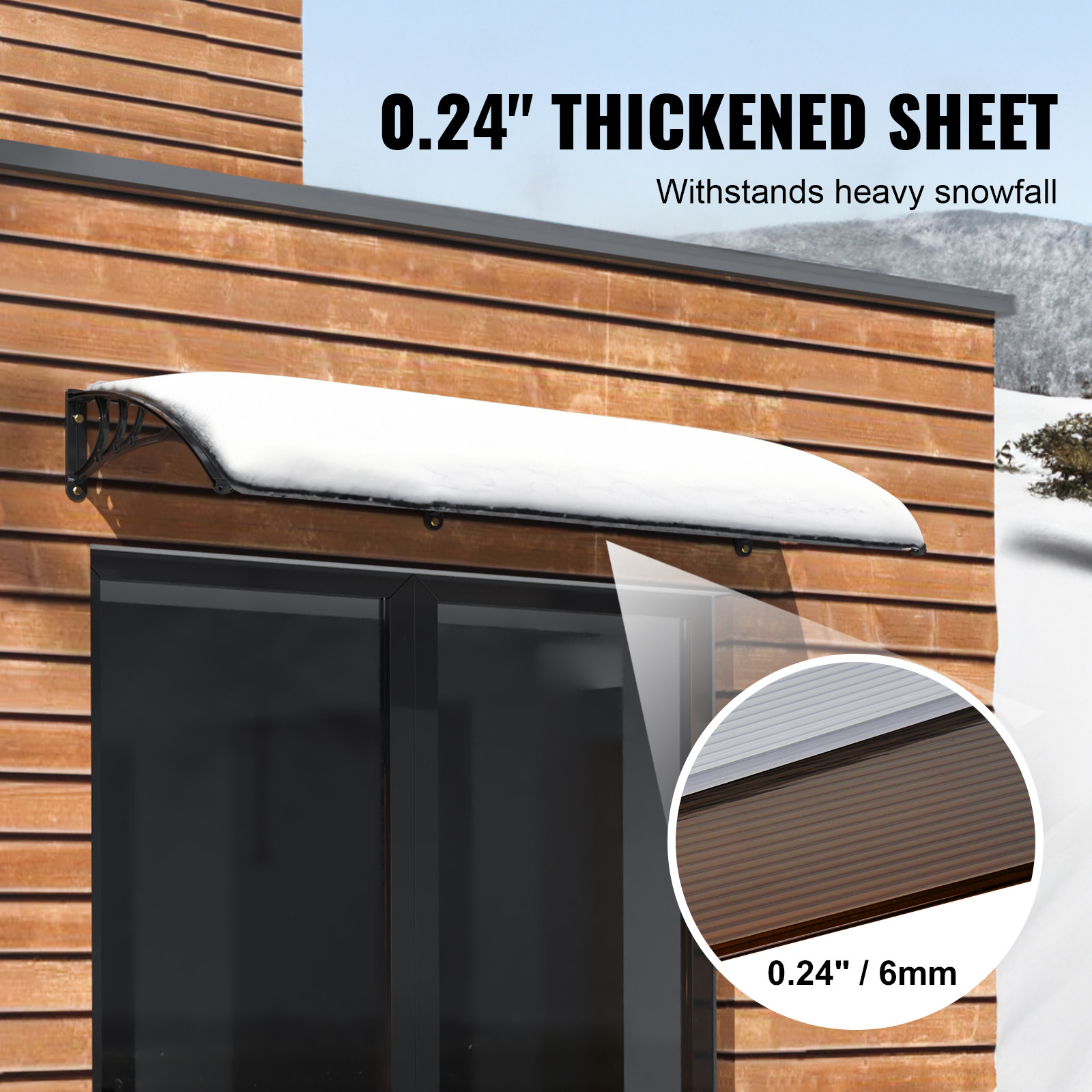 VEVOR Window Door Awning Canopy UV Rain Cover 38" x 117" PC Sheet Brown
