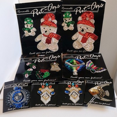 14 Put-Ons Sequin Bead Applique Removeable Patch Balloon Butterfly Teddy Bear