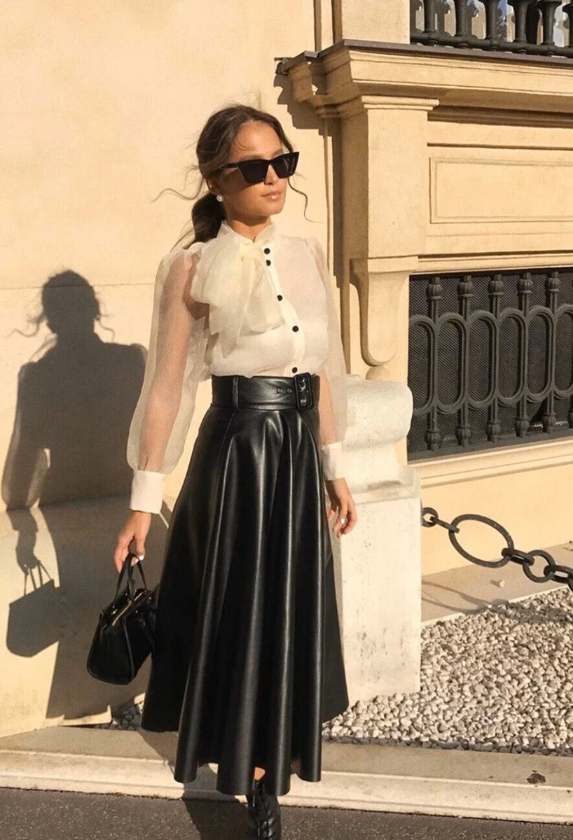 Louis Vuitton Belted Leather Midi Skirt