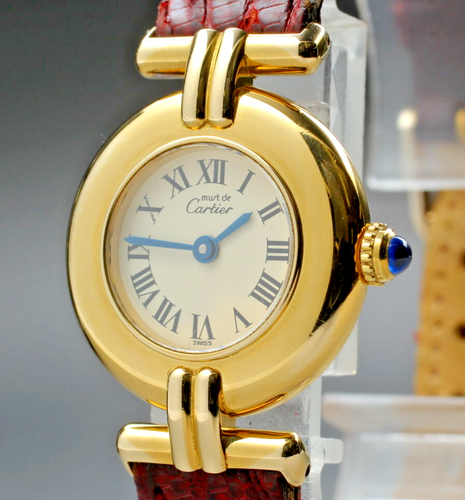 Cartier Must de Vermeil Ladies Watch Ivory Dial 925 Silver GP QZ