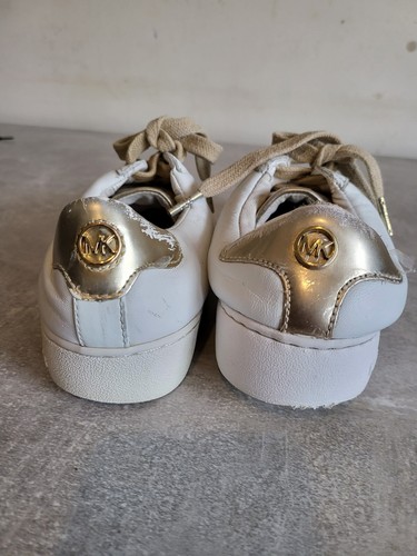 Michael Kors Women's White Gold Leather Sneakers Shoes Size 4 - Picture 5 of 12