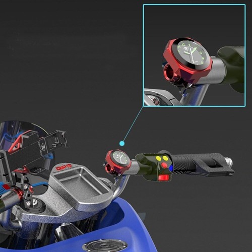 Waterproof 7/8 to 1 1/8 Handlebar Luminous Motorcycle Clock Silver - Picture 5 of 9