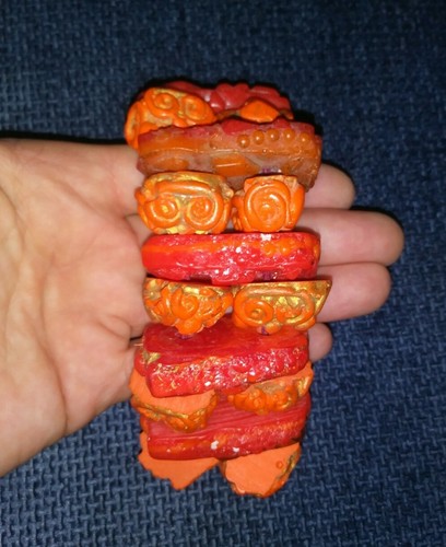 Vintage Huge Massive Modernist Brutalist Orange Plastic Bracelet Designer Signed - Picture 7 of 12