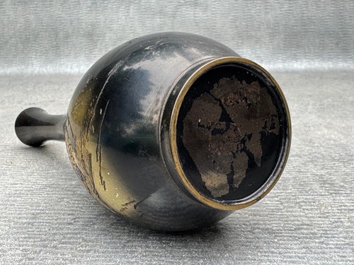 ETCHED GOLD & BRASS METAL ASIAN CHINESE JAPANESE VASE RIVERSIDE VILLAGE SIGNED - Picture 16 of 17