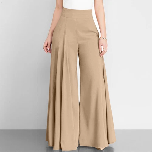 Pantalones Palazzo para mujer con cremallera cintura alta culottes sueltos acampanados pantalones de pierna ancha - Imagen 17 de 27