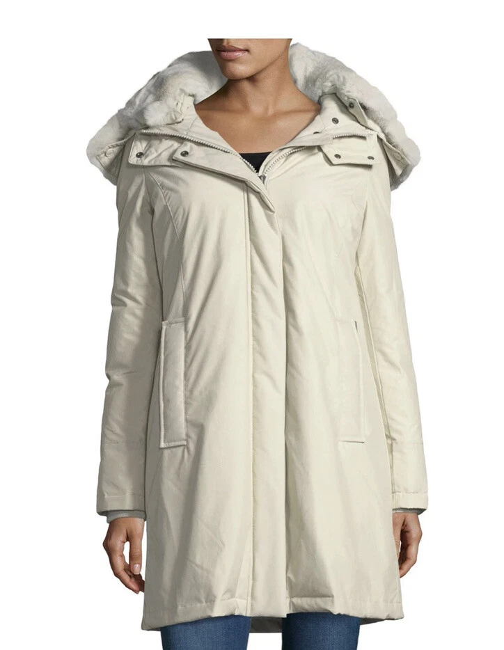 935 NWT WOOLRICH Bow Bridge Teflon Down Coat Fur Parka Ivory Jacket W Hood XL