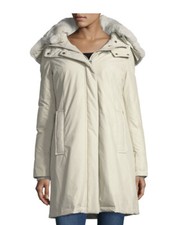$935 Nwt Woolrich Bow Bridge Teflon Down Coat Fur Parka Ivory Jacket W/ Hood *xl
