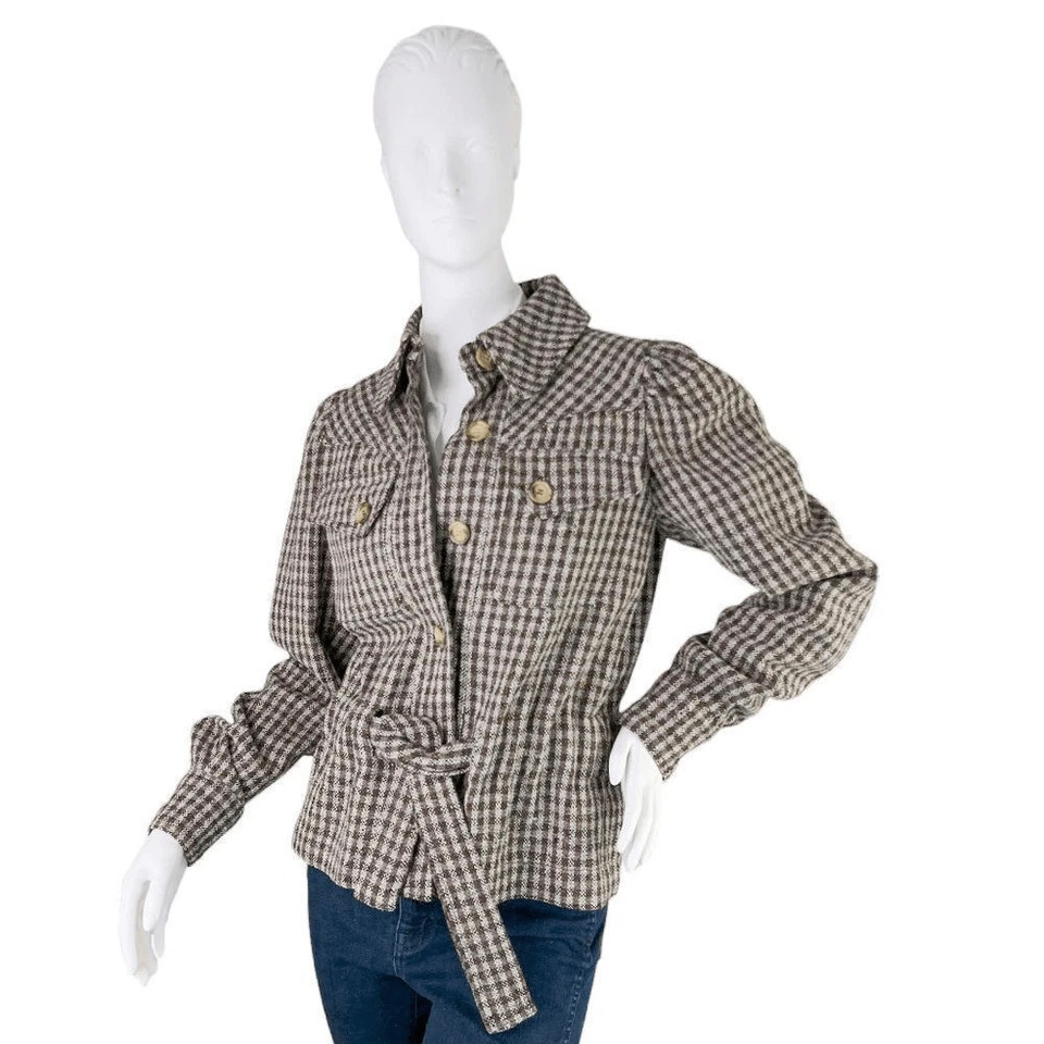 Chaqueta corta Kenzo Paris vintage años 70 lana tweed marrón y blanco talla 40, EE. UU. S Foto 2 de 4