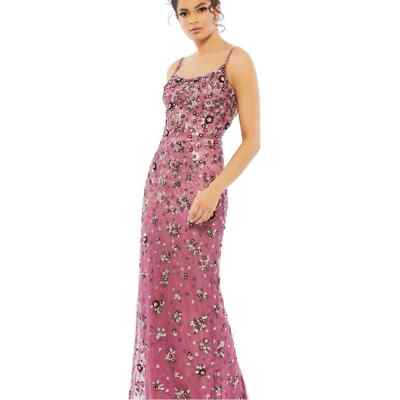 Mac Duggal 5477 Raspberry Floral Embellished Scoopneck Evening Gown 12 READ