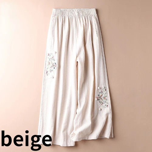 Retro Damen Stickerei Knöchelhose Gummibund weites Bein Hose Freizeit locker - Bild 18 von 27