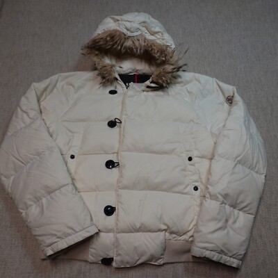 Moncler Down Puffer Jacket Mens Size 2 Fur Hood White Medium