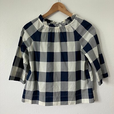 Crewcuts Girls Button-Back Gingham Top Size 14 Ruffle Preppy Classic Nautical