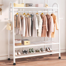 Heavy Duty Double Rail Clothes Hanging Rack Shelf Metal Display Stand Garment UK