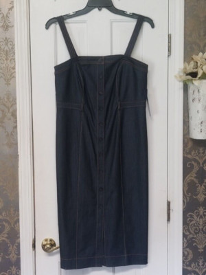 CALVIN KLEIN WOMEN'S DENIM BUTTON UP FRONT DRESS SHOULDER STRAPS SIZE 10 NWT