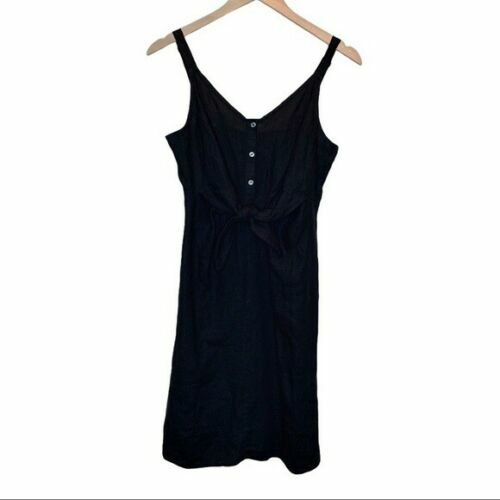 Saks fifth avenue black linen button tie front spaghetti strap v neck dress  | eBay