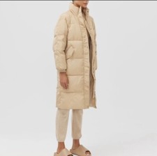 Toast Society Womens Beige Longline Puffer Winter Coat Size Small Msrp $385