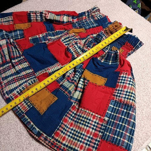 Vintage 1970's Girls 3T 4T Peasant Handmade Patchwork Plaid Elastic Waist Skirt - Picture 5 of 6