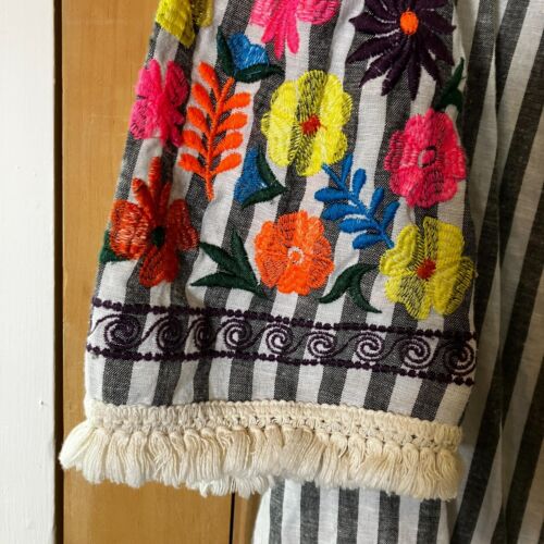 Philosophy Womens Striped Linen Embroidered Floral Dress Size Small Gray SP EXC - Picture 3 of 11