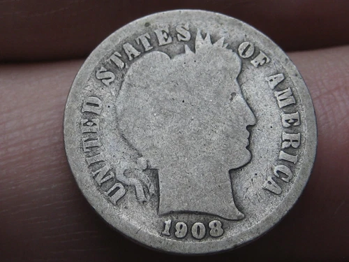 1908 S Silver Barber Dime- San Francisco, About Good Details