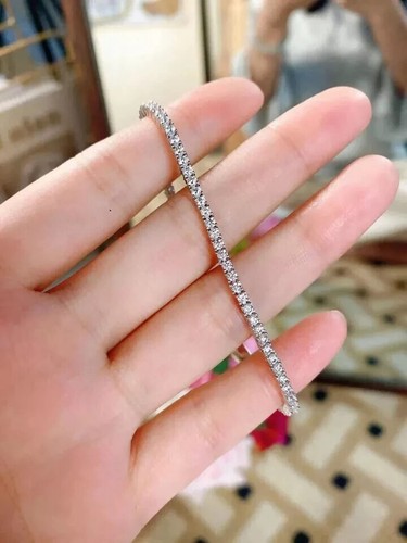 Women's Bracelet 3 Ct Round Cut Moissanite Pass Tester 14K White Gold Plated - Picture 2 of 2