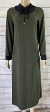 Ekouaer Women Green Black Neck Jersey Tunic Stretch Dress Size M